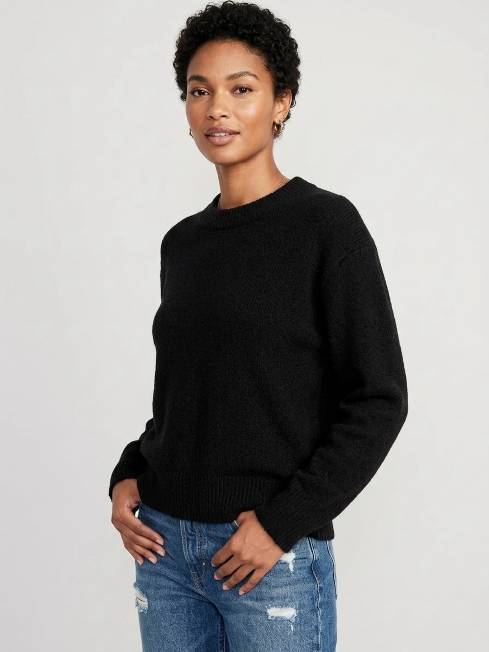 Classic Black Crewneck Sweater - Women